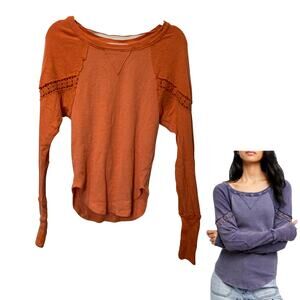 FREE PEOPLE  luella tee t-shirt Top orange  long sleeve XS NEW